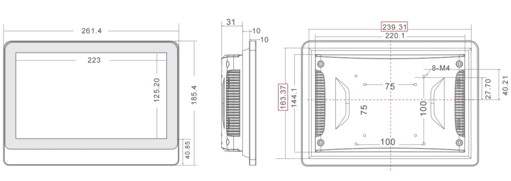 10.1 Inches RK3588 4Gen TouchThink Panel PC Dimensions-TouchThink