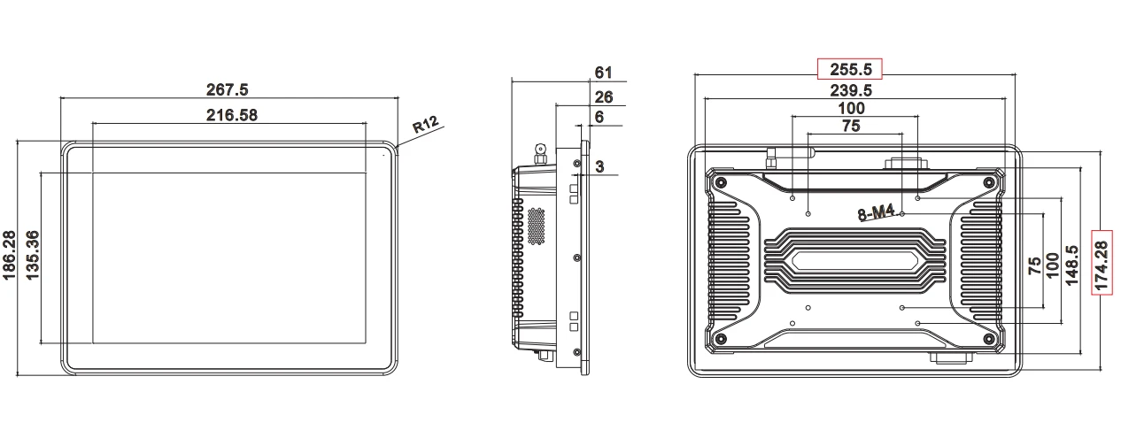 10.1 RK3568 Panel PC Size Drawings-TouchThink