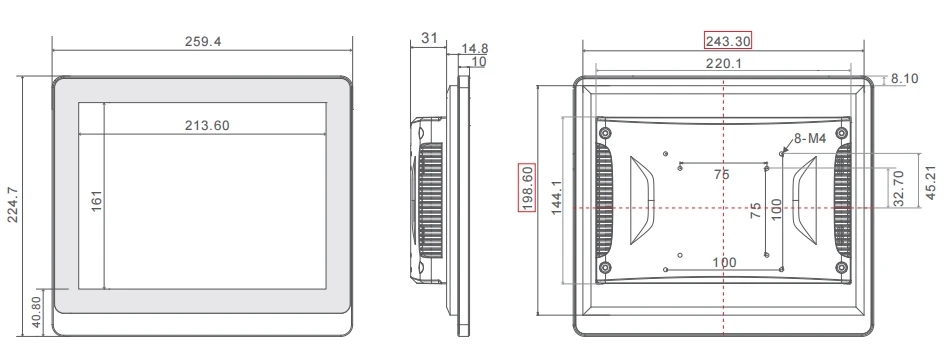 10.4 Inches Touchthink 4Gen Panel PC Dimensions-TouchThink