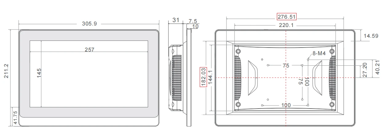 11.6” 4Gen TouchThink Panel PC Size-TouchThink