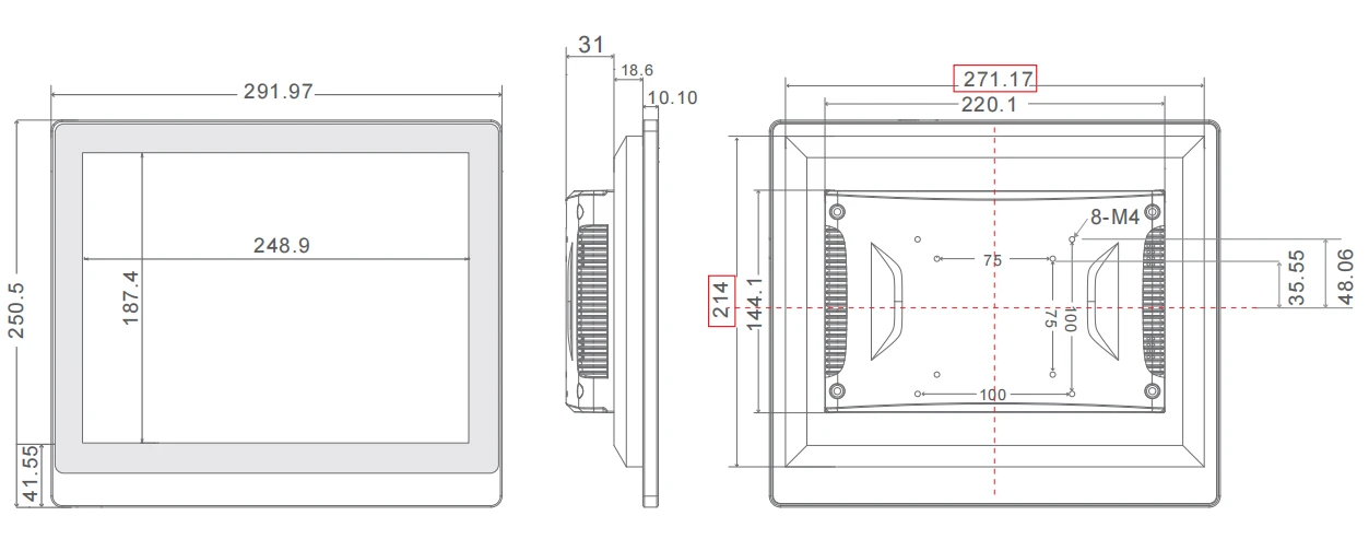 12Inches RK3588 Panel PC Size-TouchThink