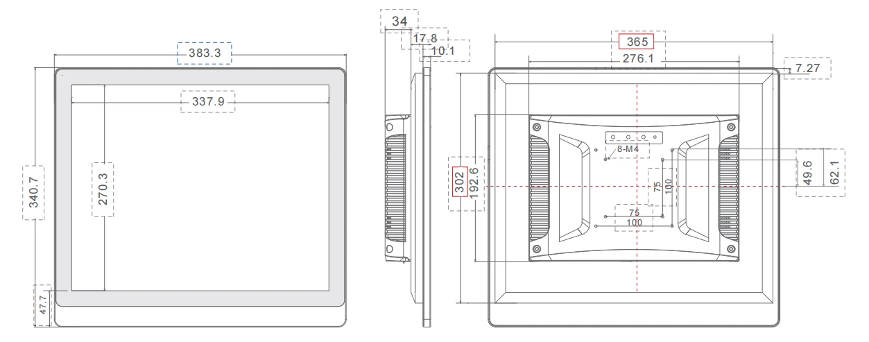 17Inches industrial All in one touch screen device size-TouchThink