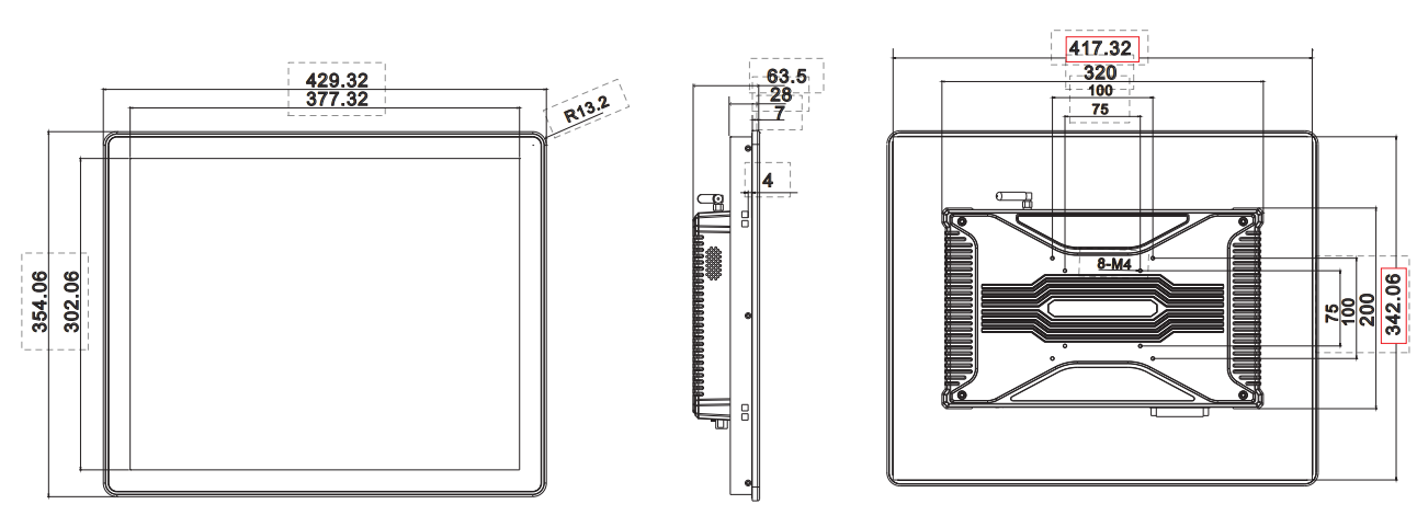 19 Inches Rugged Panel Rk3588 Size