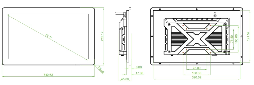 13.3 Inches Compact Panel PC with IP65 Touchscreen Size