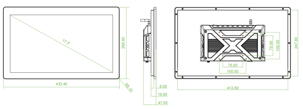 17.3 inches slim industrial grade panel pc size
