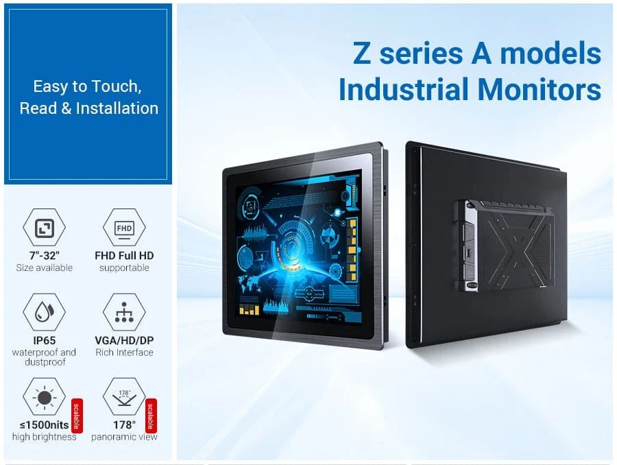 7-32 inches FHD IP65 Industrial Monitors VGA HD DP