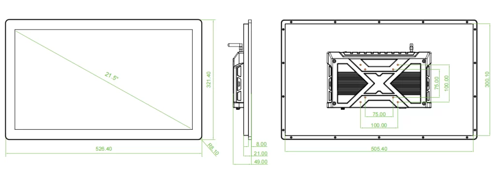 ultra sottile 21.5 Rapporto sullo schermo PC Pannello senza ventola e dimensioni