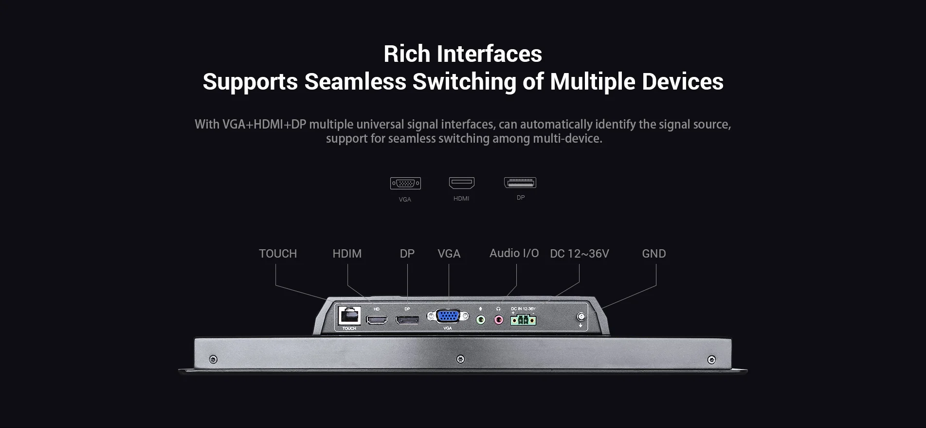 Recessed Industrial Monitor Seamless Switching among multi-device