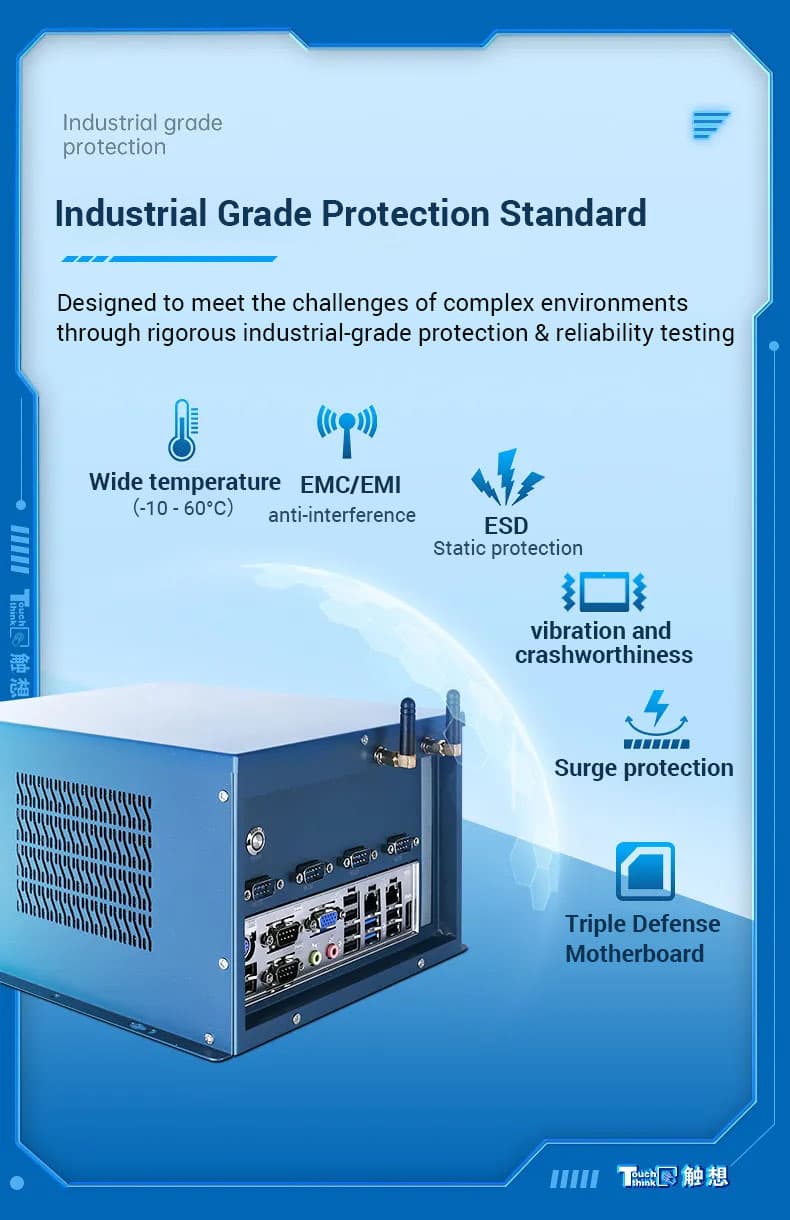 Industrial Protection Standard Box PC with wide termperature EMC EMI ESD crashworthiness protections