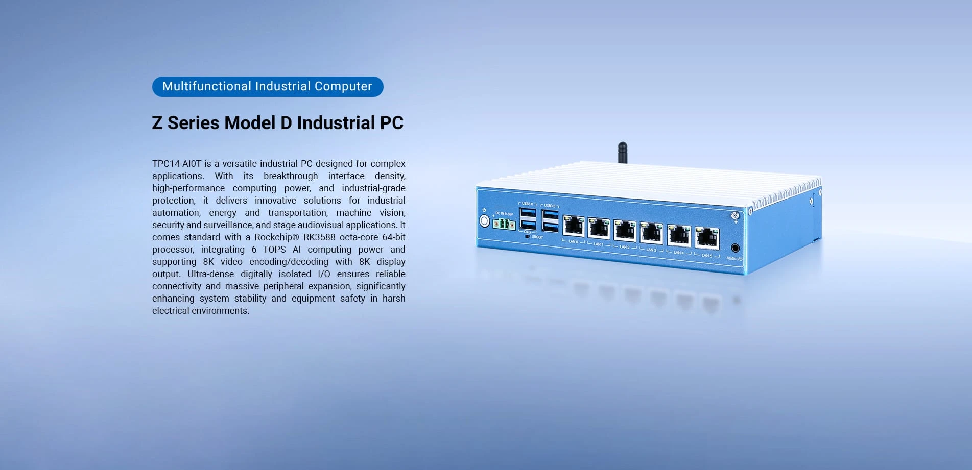 Multifunctional Industrial Computer TPC14-AIoT, RK3588, 6TOP NPU AI computing.